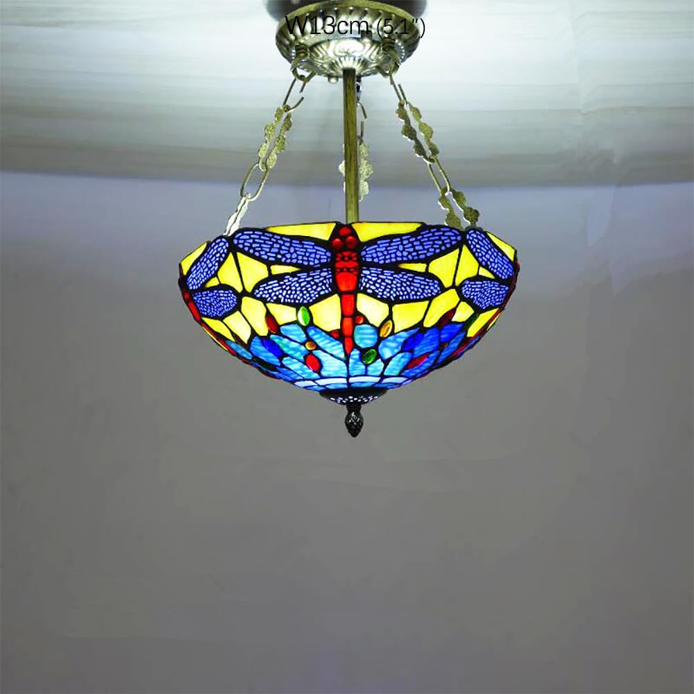 SXECAEPS European Vintage Color Glass Chandelier LED Creative Home Living Room Restaurant Bedroom Hotel Villa Cafe Corridor Pendant Lights (A D30CM)