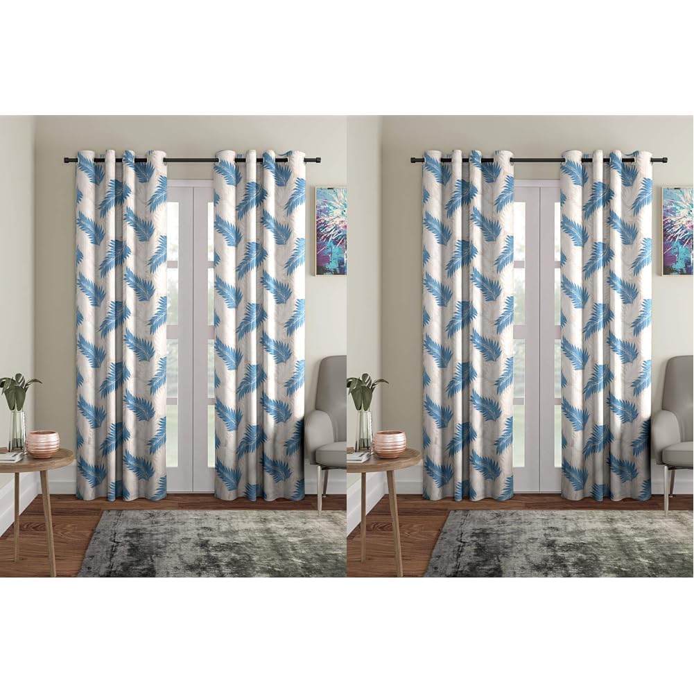 Cortina 2 Piece Leaf Design Panel Eyelet Polyester Semi Sheer Door Curtains - 7 Feet, Blue (Pack of 2) (B0D81FVY9G) Amazon Price History, Amazon Price Tracker