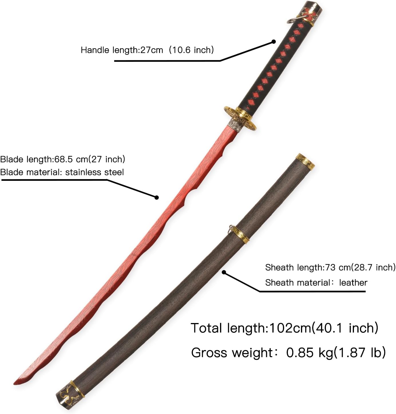 40" and 50" Rivers of Blood Swords, Stainless Steel, Handcrafted Anime Role-Playing Props for Display and Collection
