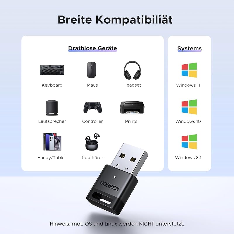 UGREEN Bluetooth 5.4 Adapter USB Dongle PC-hez, Vezeték Nélküli Stick Egér Billentyűzet Fejhallgató Telefon Kontroller Csatlakoztatásához Wi