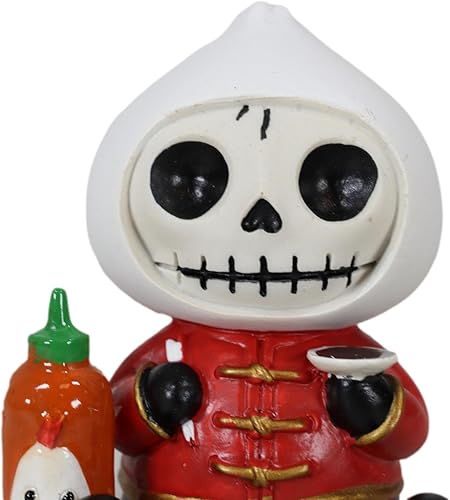 Miniatura 3 de Ebros Gift Furrybones chinos de 2.5 pulgadas de alto, bollo blanco con botella de pasta de chile, figura coleccionable, esqueleto, monstruo, disfraz