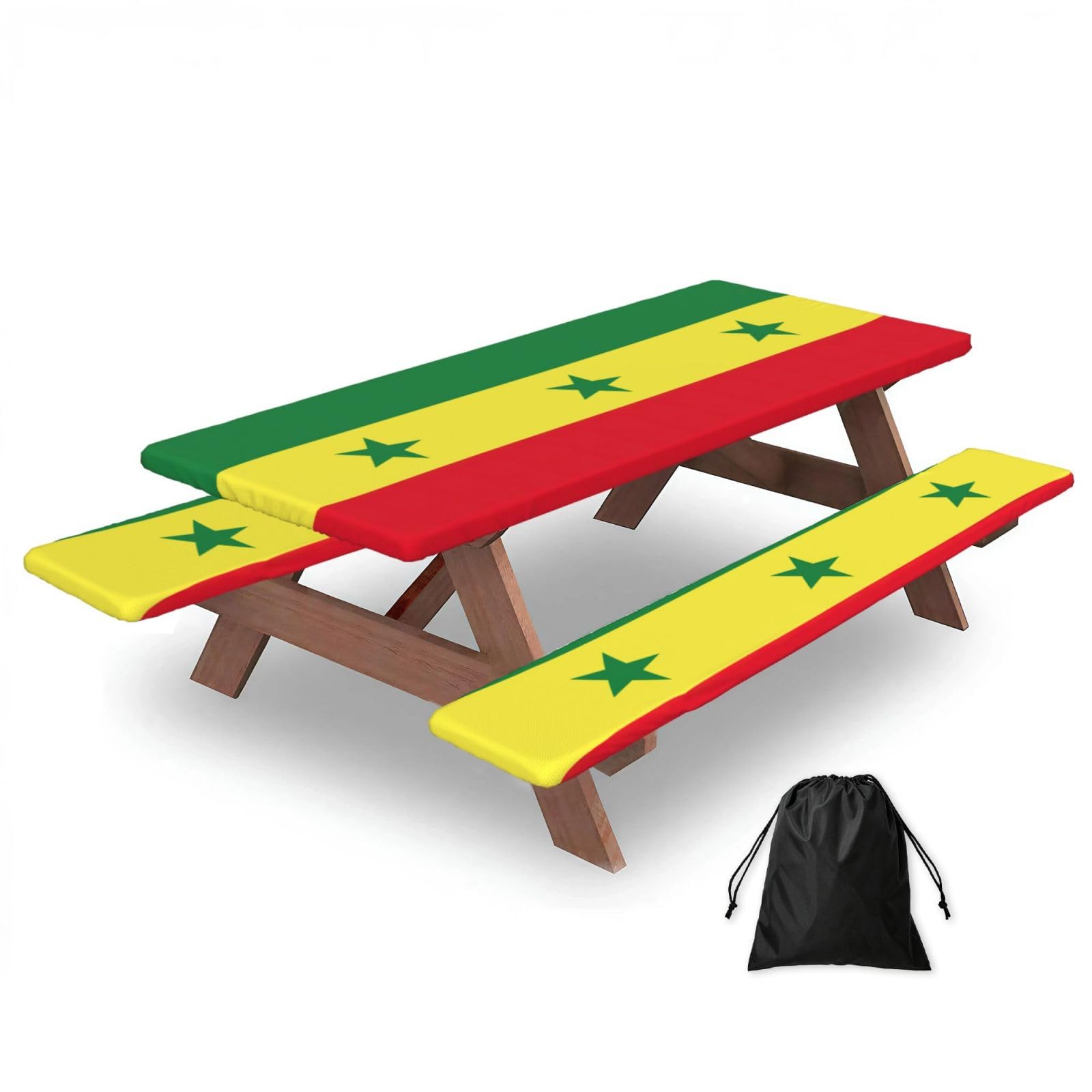 PPHGUT Flag Of Senegal Print Picnic Table Bench Cover Set Outdoor Garden Bbq Protector For Family Camping