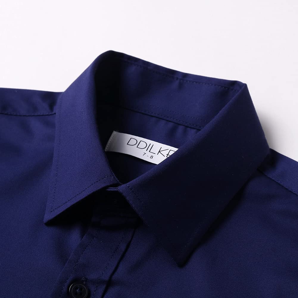 Camicia da Scuola per Ragazzo Manica Corta Uniforme Camicie Solid, vestibilità Regolare