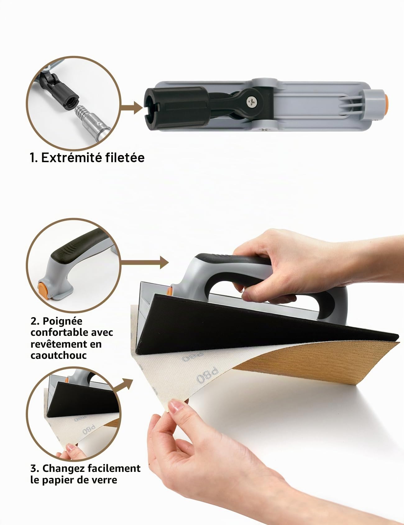 ROLLINGDOG Ponceuse d'angle manuelle pour cloison sèche – 6 pièces de papier abrasif en maille d'oxyde pour nettoyage et polissage des murs d'angle