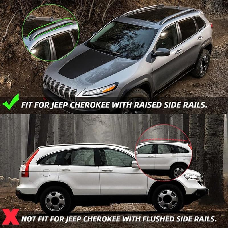 Miniatura 6 de MotorFansClub Barras transversales con cerradura para Jeep Cherokee 2014 2015 2016 2017 2018 2019 2020 2021 2022 2023 portaequipajes de carga de