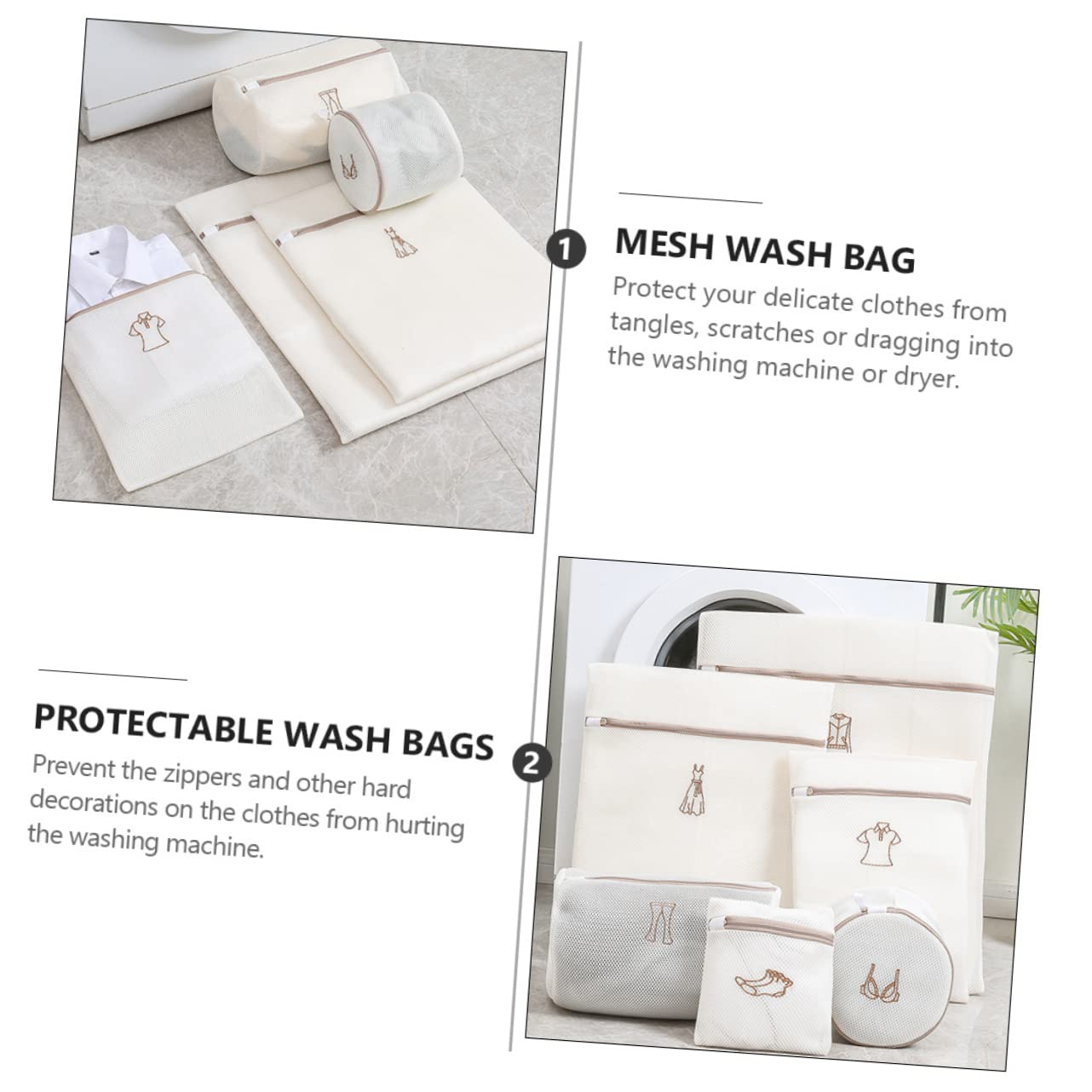 COLLBATH Wäschebeutel 6 Stück Polyester Beige Schützt Kleidung vor Ziehen und Reißverschlüssen für Waschmaschine und Reise