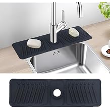 Silicone Sink Faucet Mat for Kitchen, Sink Splash Guard Drying Tap Mat Draining Pad, Faucet Handle Drip Catcher Tray for Kitchen Bathroom Counter Black