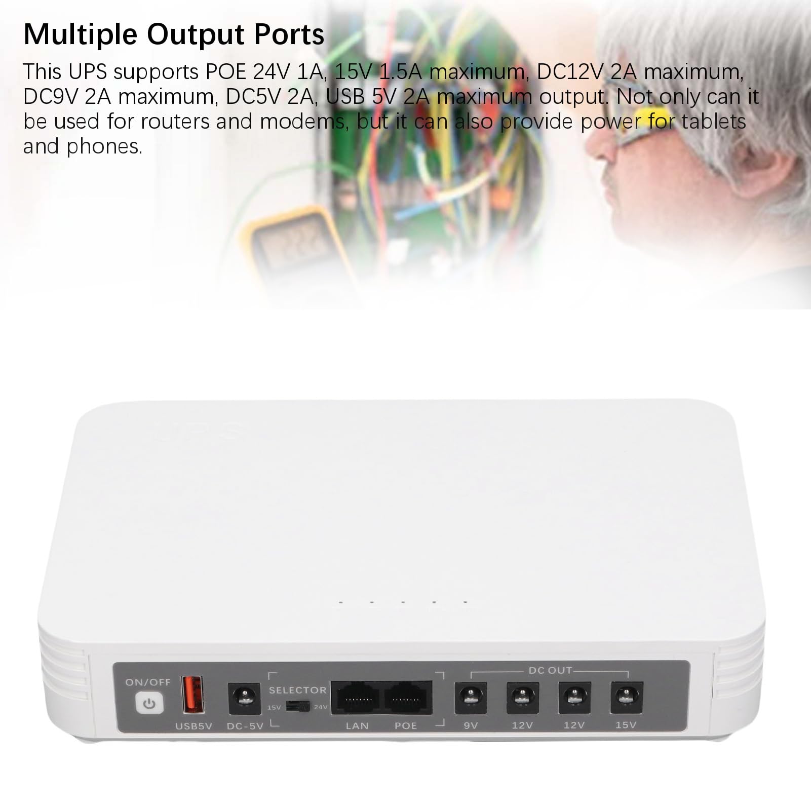 Mini UPS 8000 MAh ROUTER Backup Zasilacz dla PoE 24V 1A, 15V 1,5A, DC Wyjście 12 V 9V 5V 2A, USB 5V 2A Backup Zasilak z światłem Wskaźnikiem (wtyczka UE)