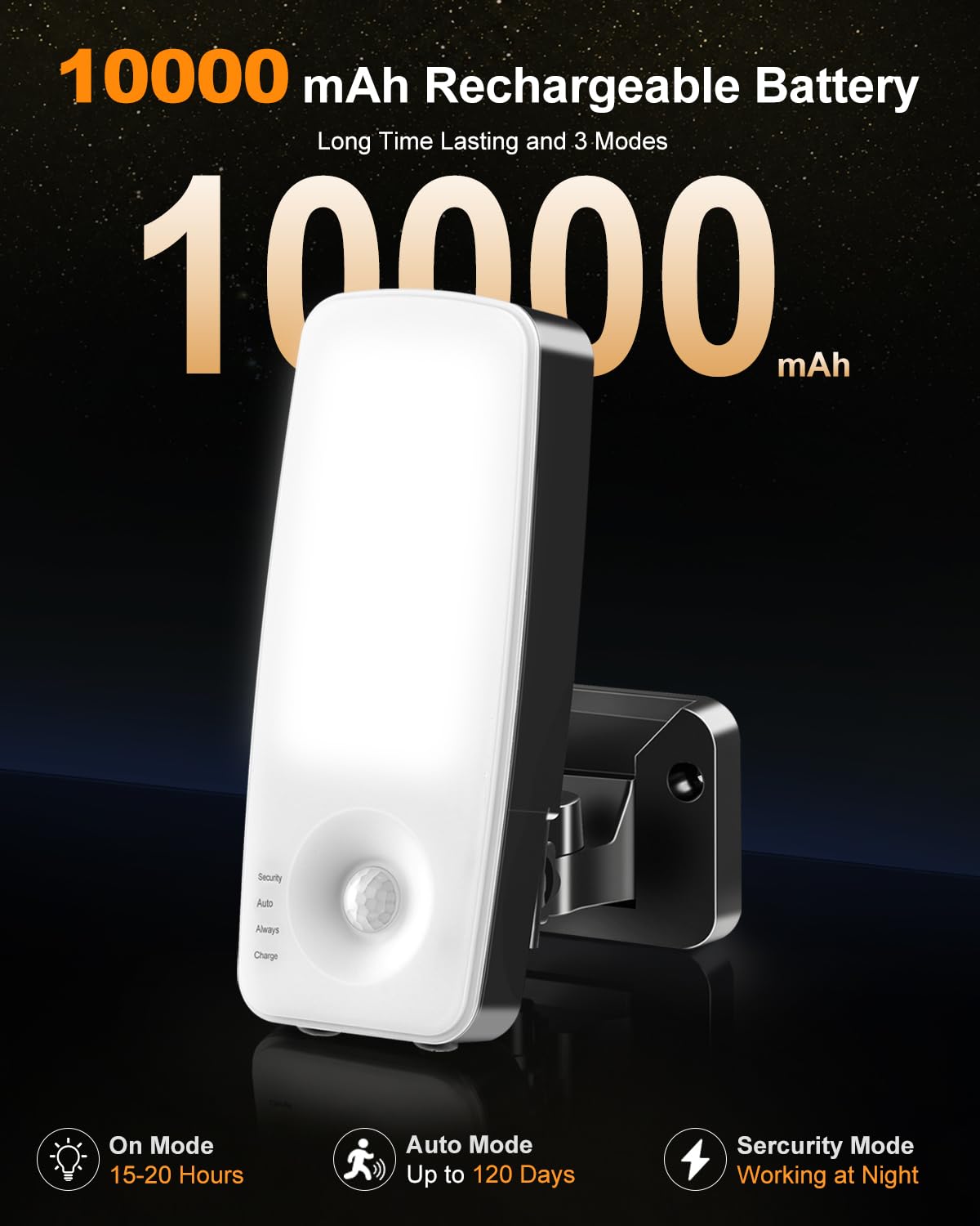 Außenwandleuchte mit Bewegungsmelder, 10000mAh Akku Aussenlampe mit 3 Modi 3000K-6000K Wandleuchte, IP65 Wasserdichte Außenleuchte für Garage, Garten, Hof, Haustüren