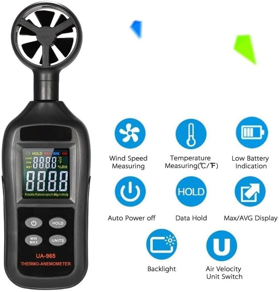 Anemometer Handheld - Digital Wind Speed Meter Gauge with Thermometer Temperature Backlit for HVAC CFM Shooting Drone