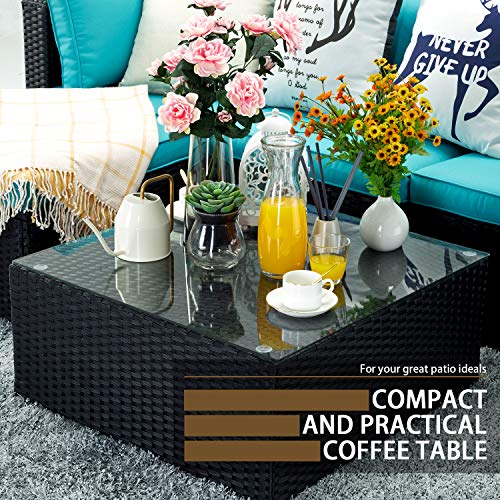 VITESSE 5 Pieces Patio Furniture Sectional Sets, Outdoor All-Weather PE Rattan Wicker Lawn Conversation Sets, Garden Sofa Set with Coffee Table and Washable Couch Cushions (Tiffany Blue) - Thumbnail 4