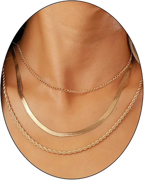 MEMFALL Layered Gold Necklaces for Women Gold Snake Chain Cuban Link Chain Gold Rope Necklace Herringbone Necklace for Women