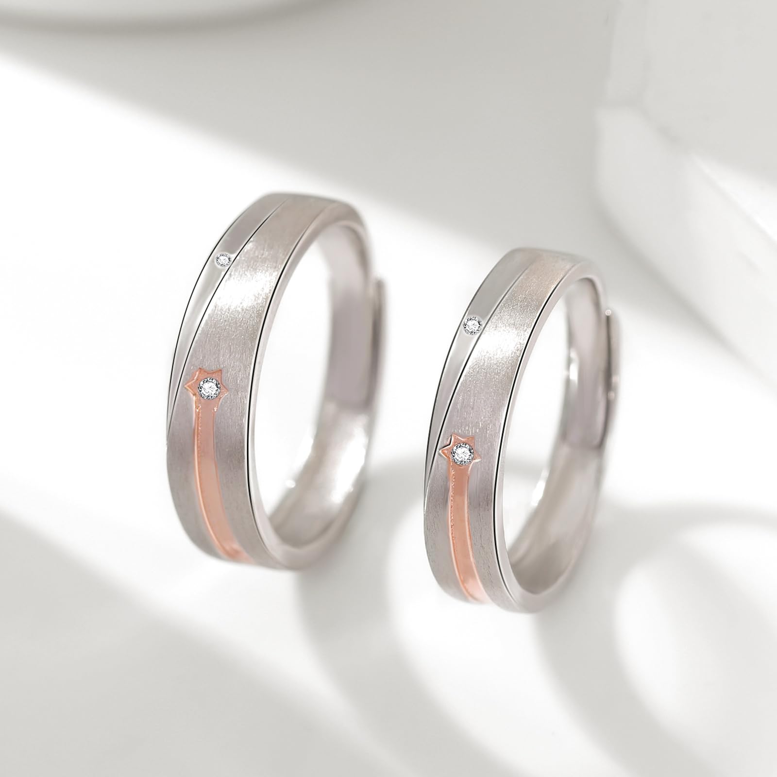 Pareja Anillos Alianzas Boda Lluvia de Meteoritos Esmerilado Plata de ley Promesa Anillo Ajustable Compromiso Casarse Regalo
