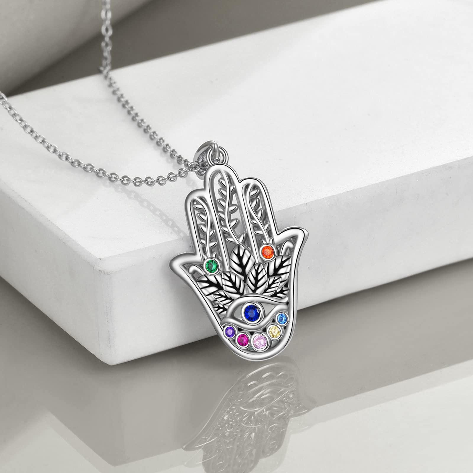 Fatima Evil Eye naszyjnik damski ze srebra wysokiej próby 925, z zawieszką z cyrkonią, idealny prezent z delikatnym pudełkiem