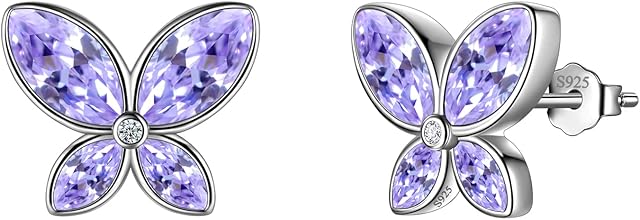 Purple Butterfly Studs Earrings Women 925 Sterling Silver Animal Butterflies June Birthstone Alexandrite Earring Stud Crystal Wedding Birthday Jewelry DE0229U