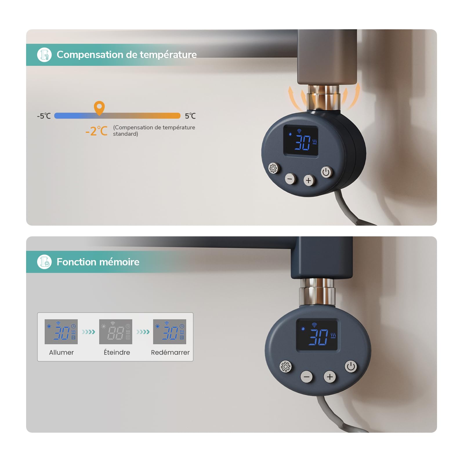 EMKE Seche Serviette Electrique avec WiFi Thermostat, 140x40 cm Anthracite | Chauffe Serviette Salle de Bain ,Sèche Serviette électrique,Porte-Serviettes Chauffant,500 W