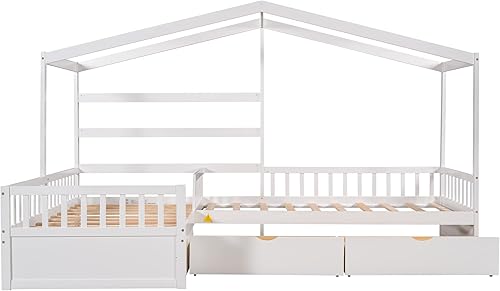 Miniatura 125 de Base de cama de casa de tamaño individual con techo y valla, marco de cama de madera para niños pequeños, adolescentes, niñas, niños, se puede