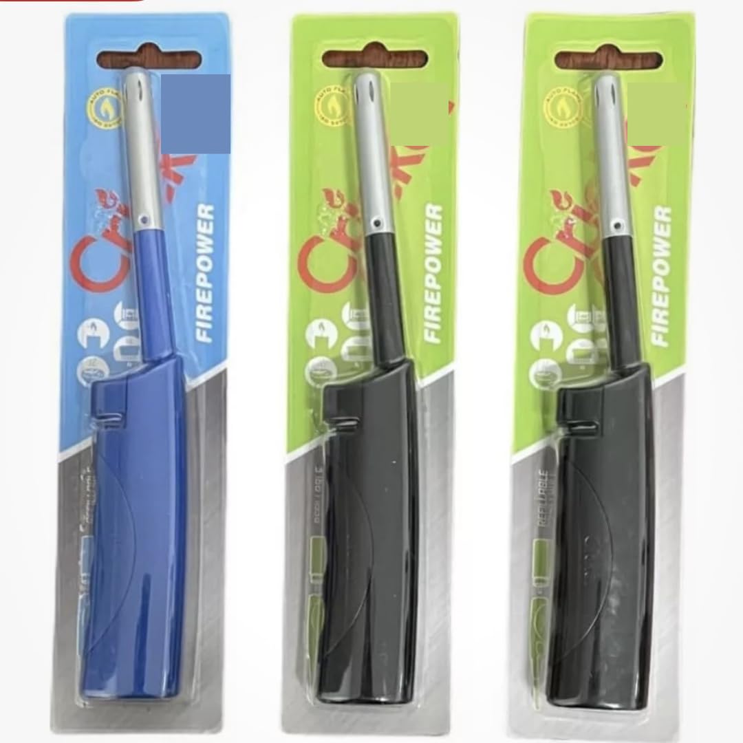 3 Pack Firepower Refillable Lighters - BBQ Kitchen Candle Gas Cooker Oven Stove Clicker Camping Lighter Multipack