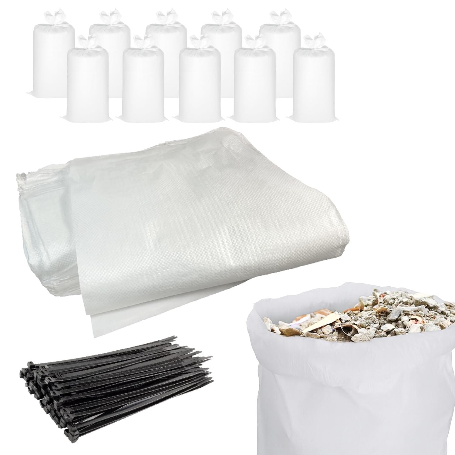 Crisalide Bolsas para escombros de polipropileno – Ultra resistentes, reutilizables, paquete de 10 bolsas + 10 bridas – Disponibles en varios tamaños (10/20/50/100 kg) (100 kg)