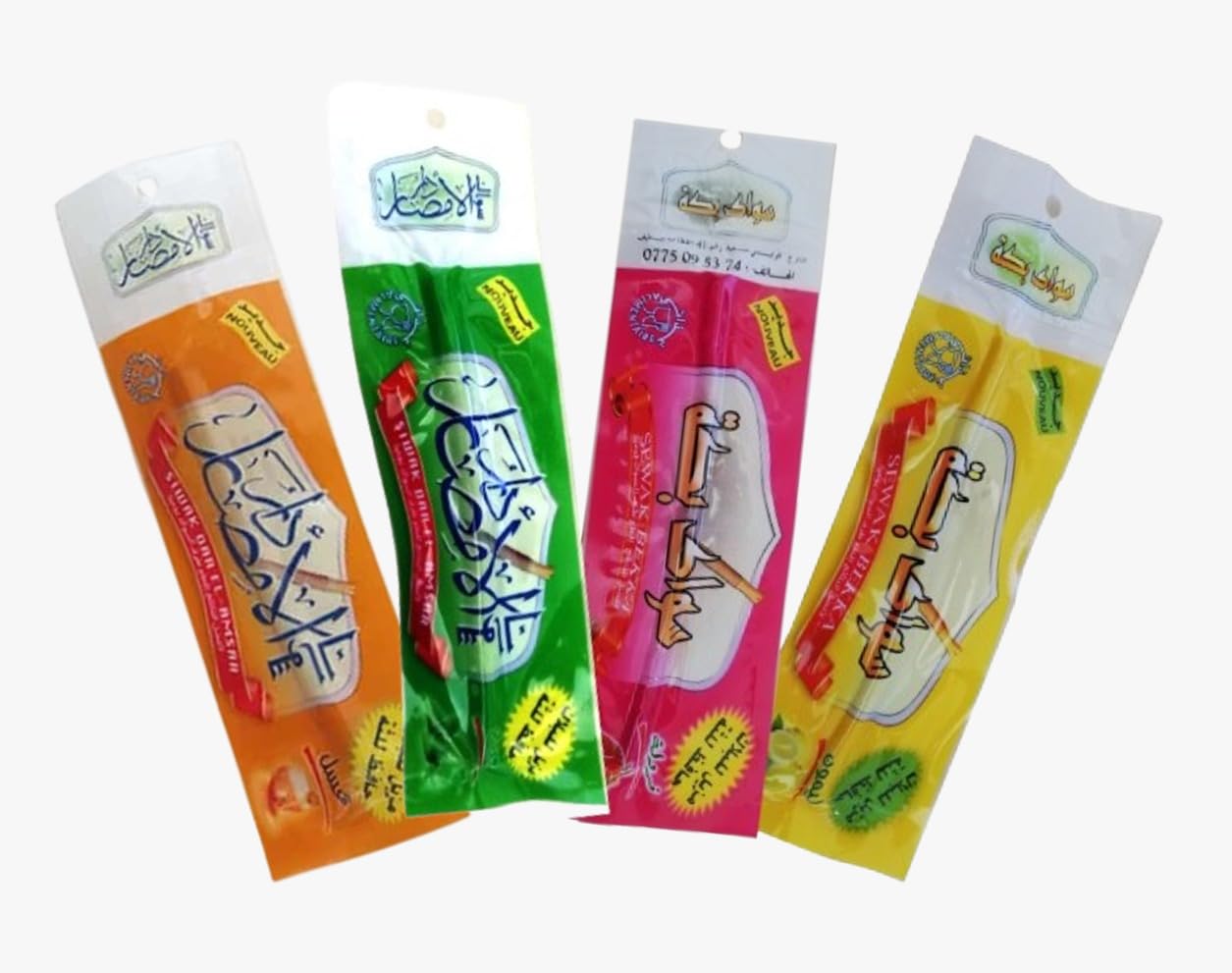 Set di 3 Siwaks naturali aromatizzati | Spazzolino da denti ecologico per denti bianchi e gengive sani | Sapori fragola, menta e limone o natura, a scelta (NORMAL, Set di 4 sapori MIX)