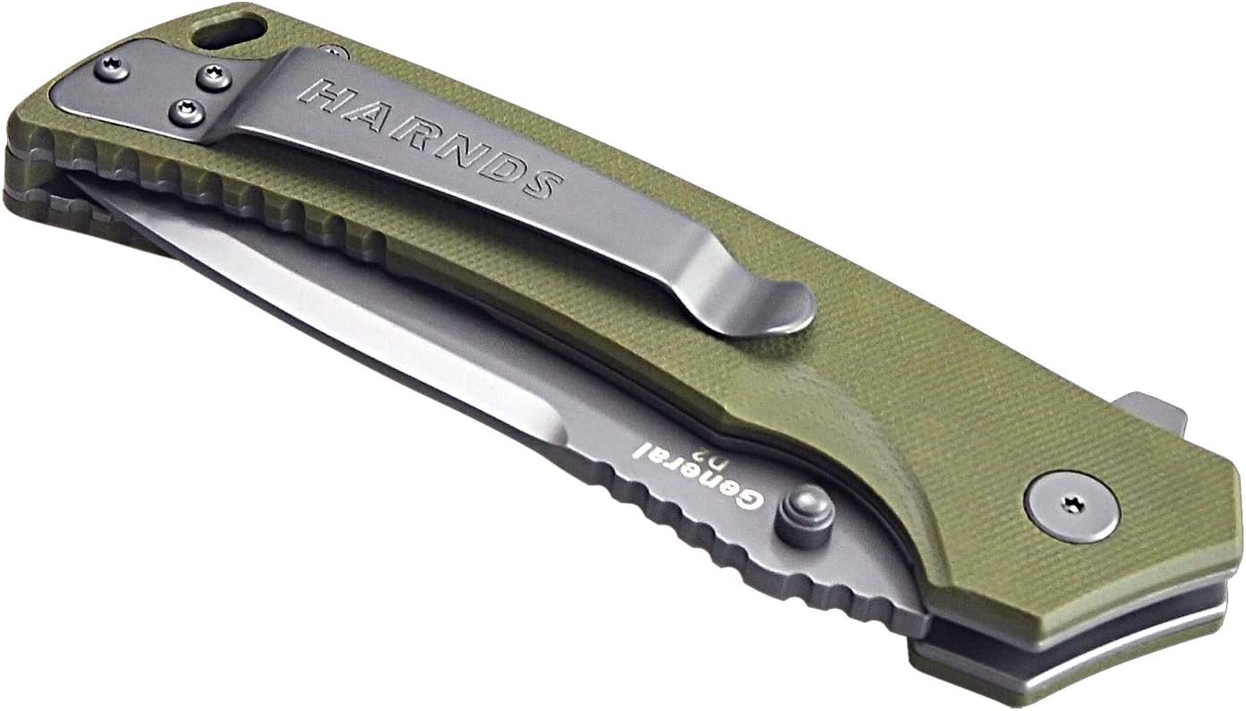 Harnds Warrior/General Tactical Folding Knife with D2 Steel Blade G10 Handle Flipper Opening (tanto point+gray titanium)