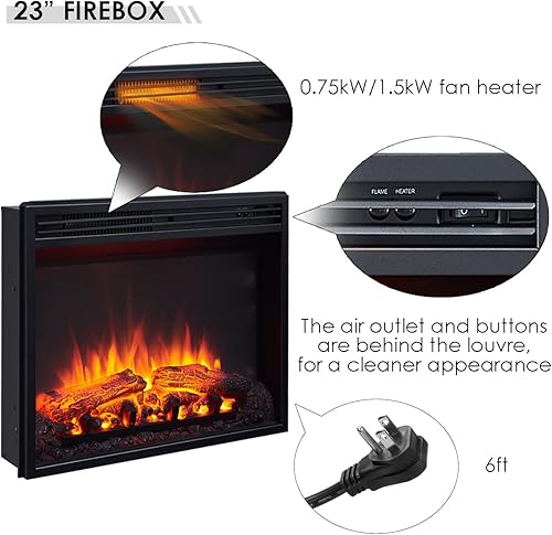 Miniatura 4 de LegendFlame Suite Chimenea Alton, mantel envolvente de 43 pulgadas, roble espresso con acabado de mármol gris claro, con inserto de chimenea