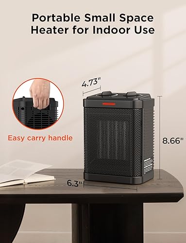 Miniatura 7 de Calentador de espacio de 1500 W para uso en interiores, calentador de cerámica PTC con termostato, calentador de espacio pequeño 3 modos, calentador