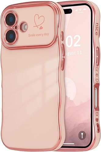 Miniatura 50 de ZTOFERA Funda para iPhone 14 de 6.1 pulgadas, Linda Funda con Marco de Ondas Rizadas con Patrón de Corazones, Borde Chapado de Lujo, Funda de