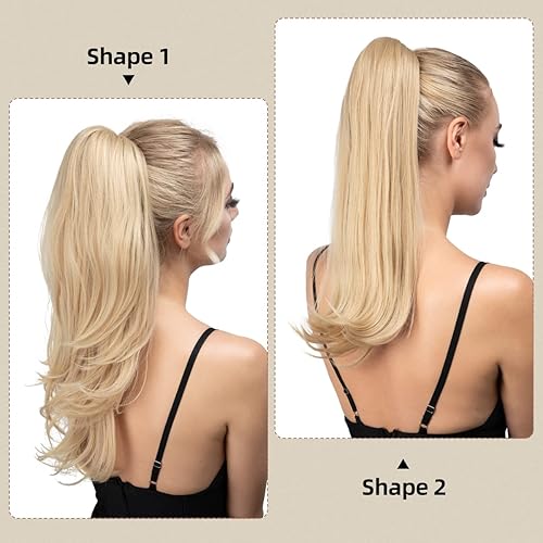 Miniatura 4 de Extensión de cola de caballo con clip, color rubio claro de 18 pulgadas, extensiones de cabello para mujer, cola de caballo larga y recta, cola de