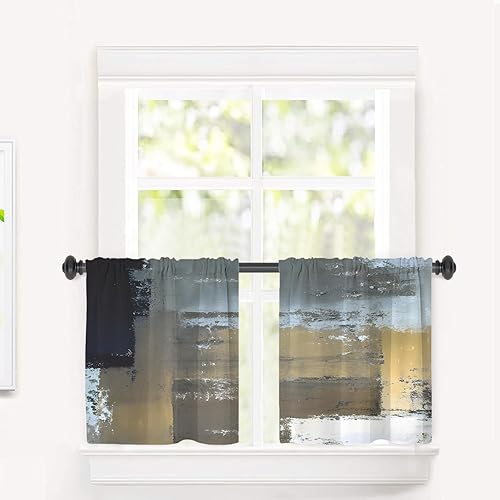 Miniatura 667 de Cenefas de cocina modernas con patrón de cobre marrón dorado para ventanas, cenefas opacas abstractas de marcas de arañazos y cortinas opacas