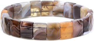 Semi Precious Stones 14mm Faceted Rectangle Gemstones Beads Rock Elastic Bangle 7.5 Inch