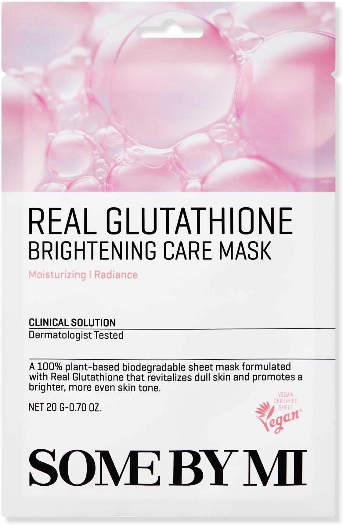 SOME BY MI Real Glutathione Brightening Care Mask - Pack of 10 - Made from Glutathione for Dull-Looking Skin - Daily Vegan Korean Sheet Mask for Skin Brightening and Moistuizing - Korean Skin Care