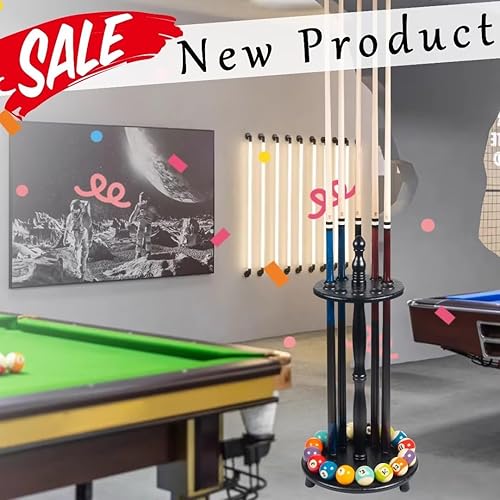Miniatura 6 de Collapsar Soporte para palos de billar, soporte para tacos de billar con capacidad para 10 tacos y un juego completo de bolas, estante de madera