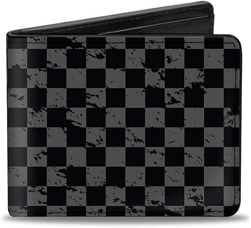 Buckle-Down Billetera para hombre, plegable, a cuadros, gris negro, gris, cuero vegano, multicolor, 4.0 x 3.5 pulgadas, Multi, Buckle-down