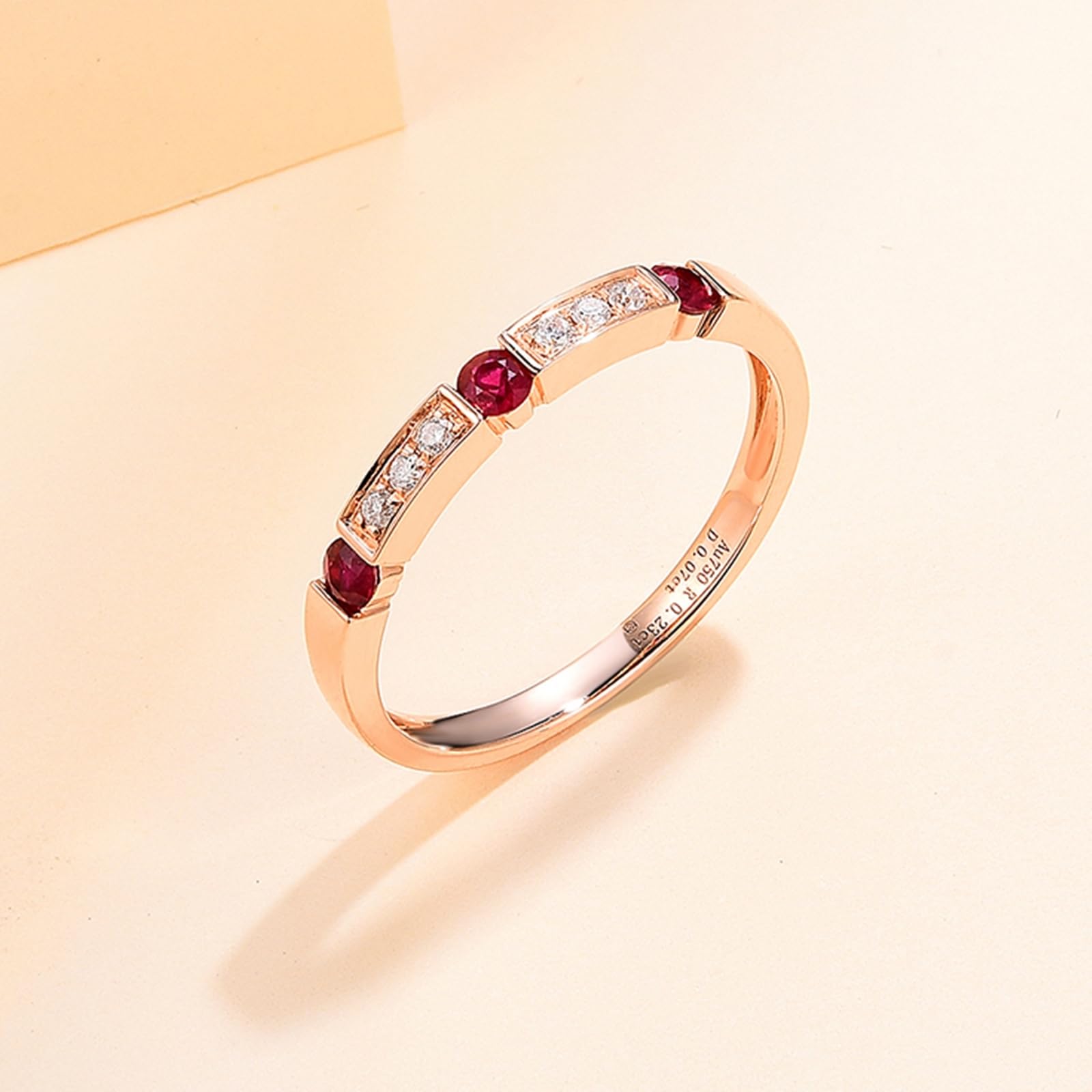 Anillo de oro rosa, anillo de compromiso, anillo de oro auténtico, con rubí, media eternidad, para mujer