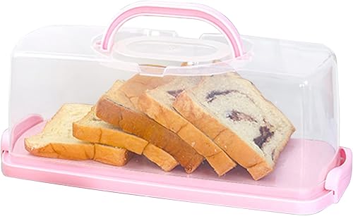 Panera rectangular de plástico con mango portátil, caja de almacenamiento para pasteles de pan para almacenar pan de plátano, pan de calabaza (gris
