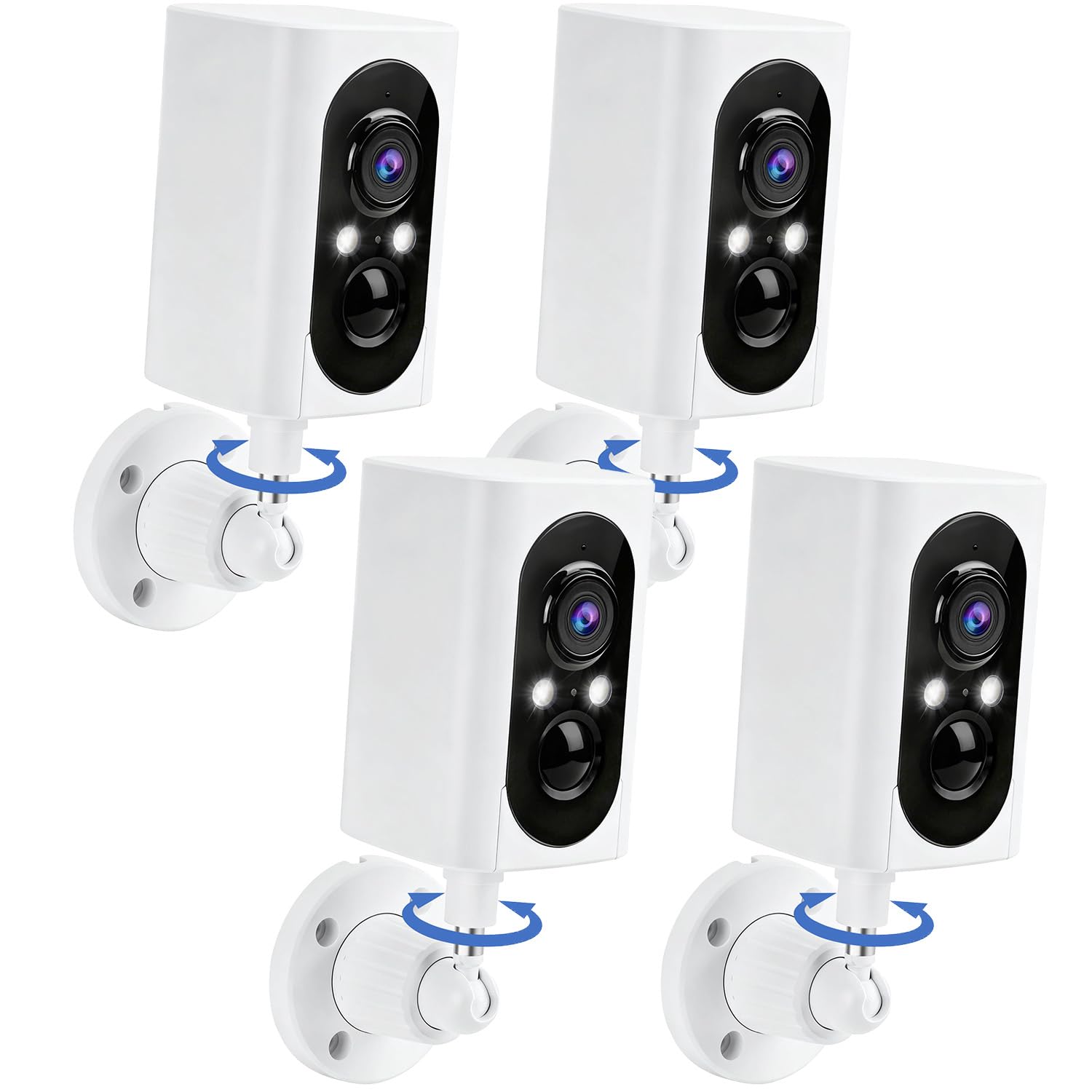 Security Cameras Wireless Outdoor 355° Pan Rotating 2K Color Night Vision Cameras for Home Security WiFi Battery Outdoor Camera Motion Detection 2-Way Talk IP65 Spotlight Siren SD/Cloud Storage 4 Pack