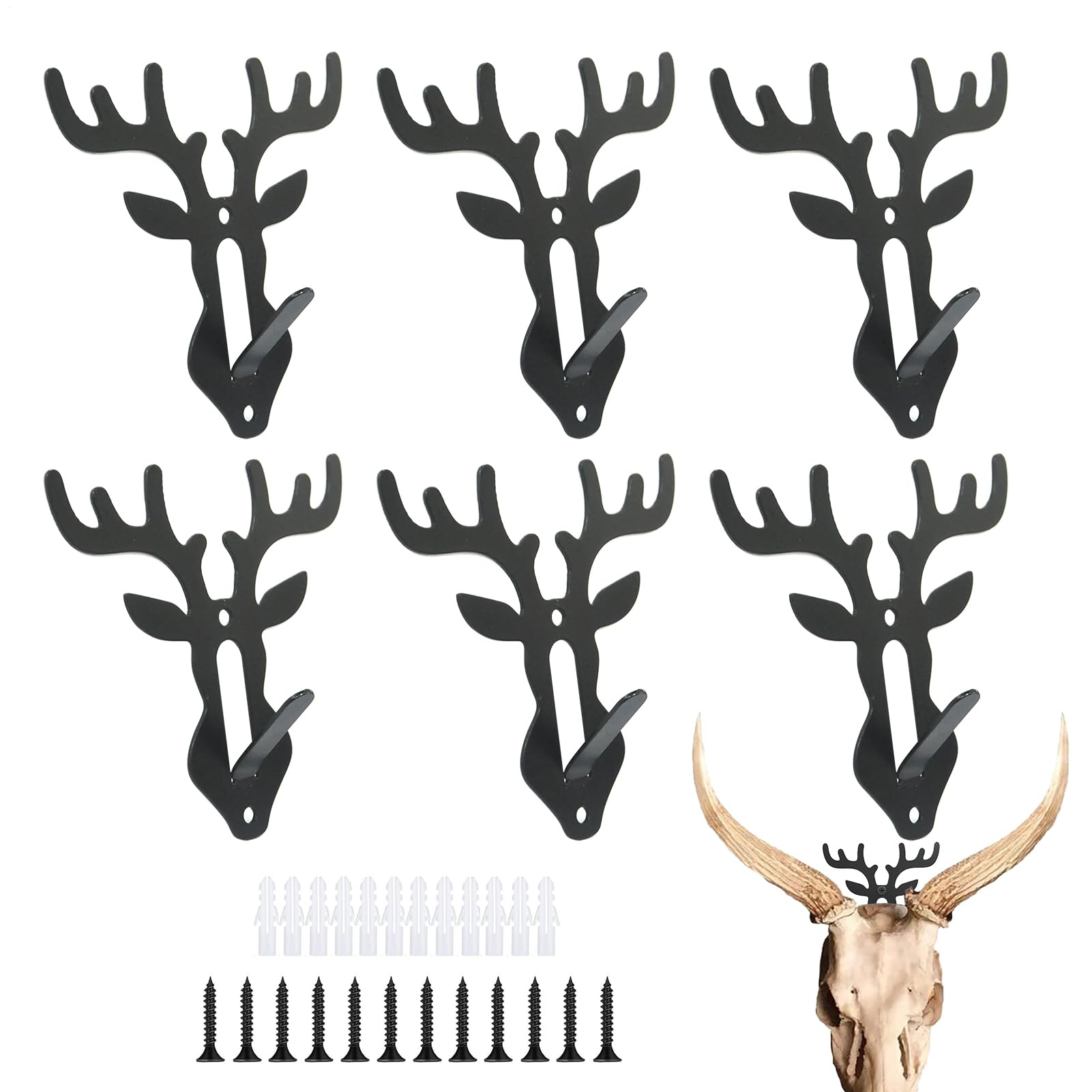 Support acier tête de cerf x6 pour fixation murale et décoration maison