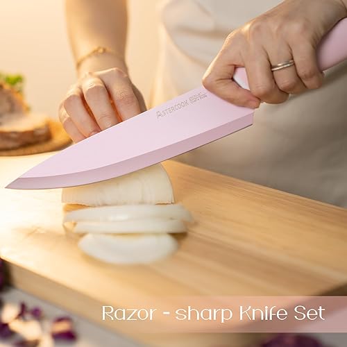 Miniatura 2 de Astercook Juego de cuchillos de cocina con bloque y afilador, 22 piezas, cuchillos alemanes de acero inoxidable de alto carbono, hoja afilada, aptos