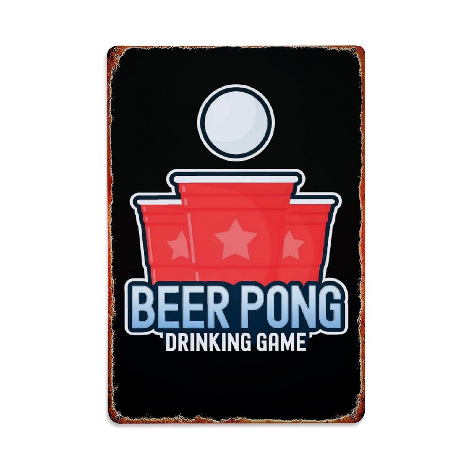 Bliveurn Vintage Beer Pong Drinking Game Design Retro Metal Tin Sign, Metal Poster For Home, Gaming Room, Studio Workshop,Bar,Garage Wall Art Decor 8X12 Inch