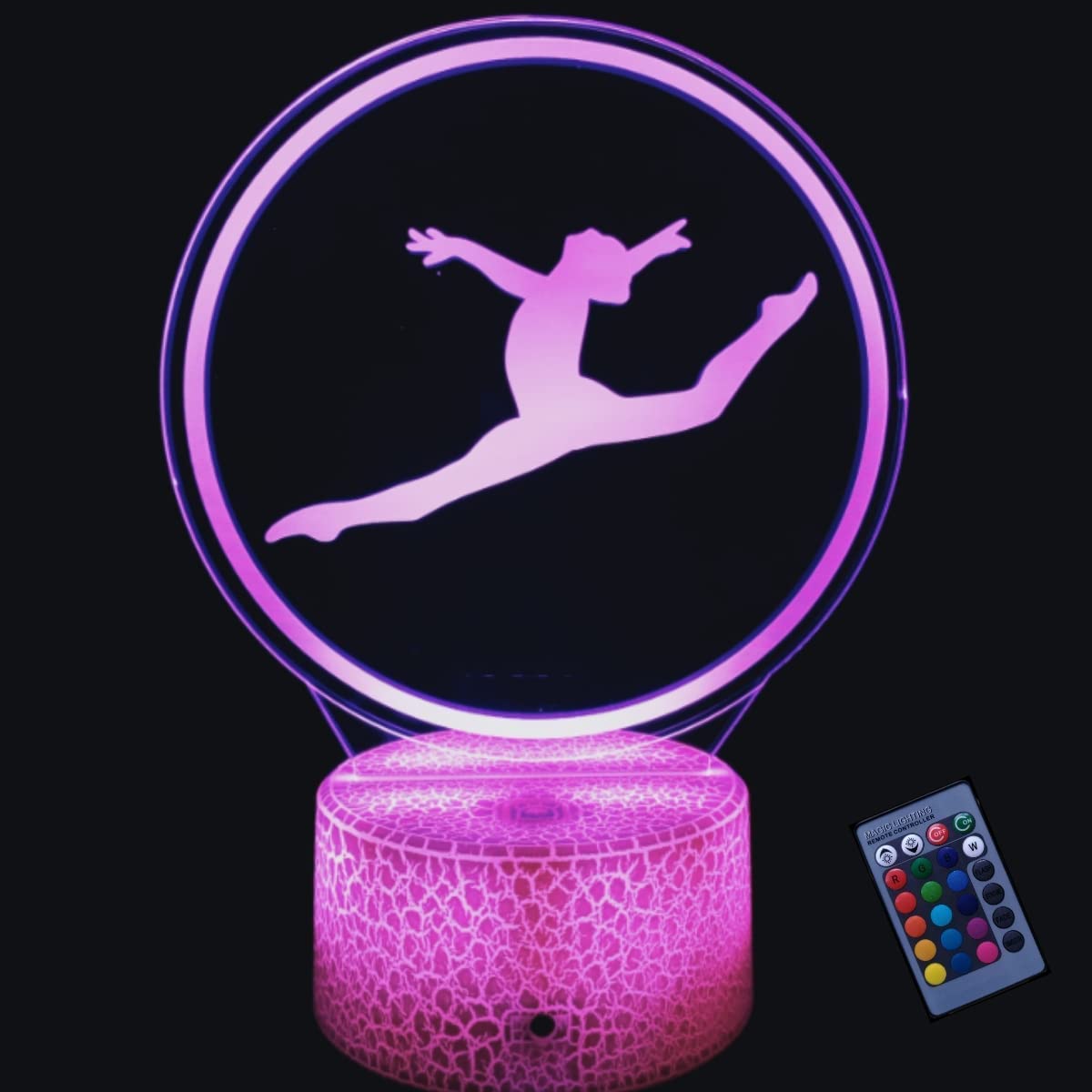 Ytdzltd 16 Colors Optical Illusion 3D Gymnastics Night Light Changing Usb Power Remote Control Touch Switch Decor Lamp Led Table Desk Lamp