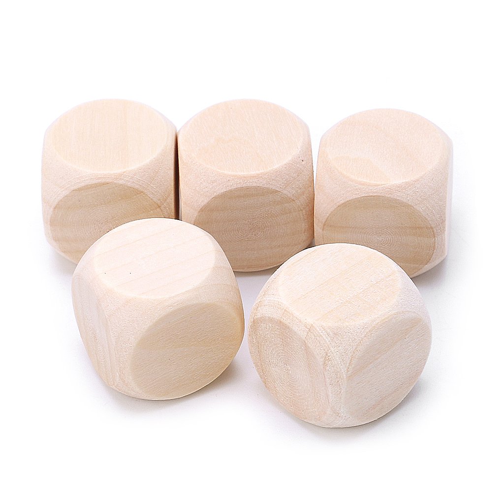 5Pcs Wooden Unfinished 6 Sided Wood Cubes with Rounded Corners for Projects