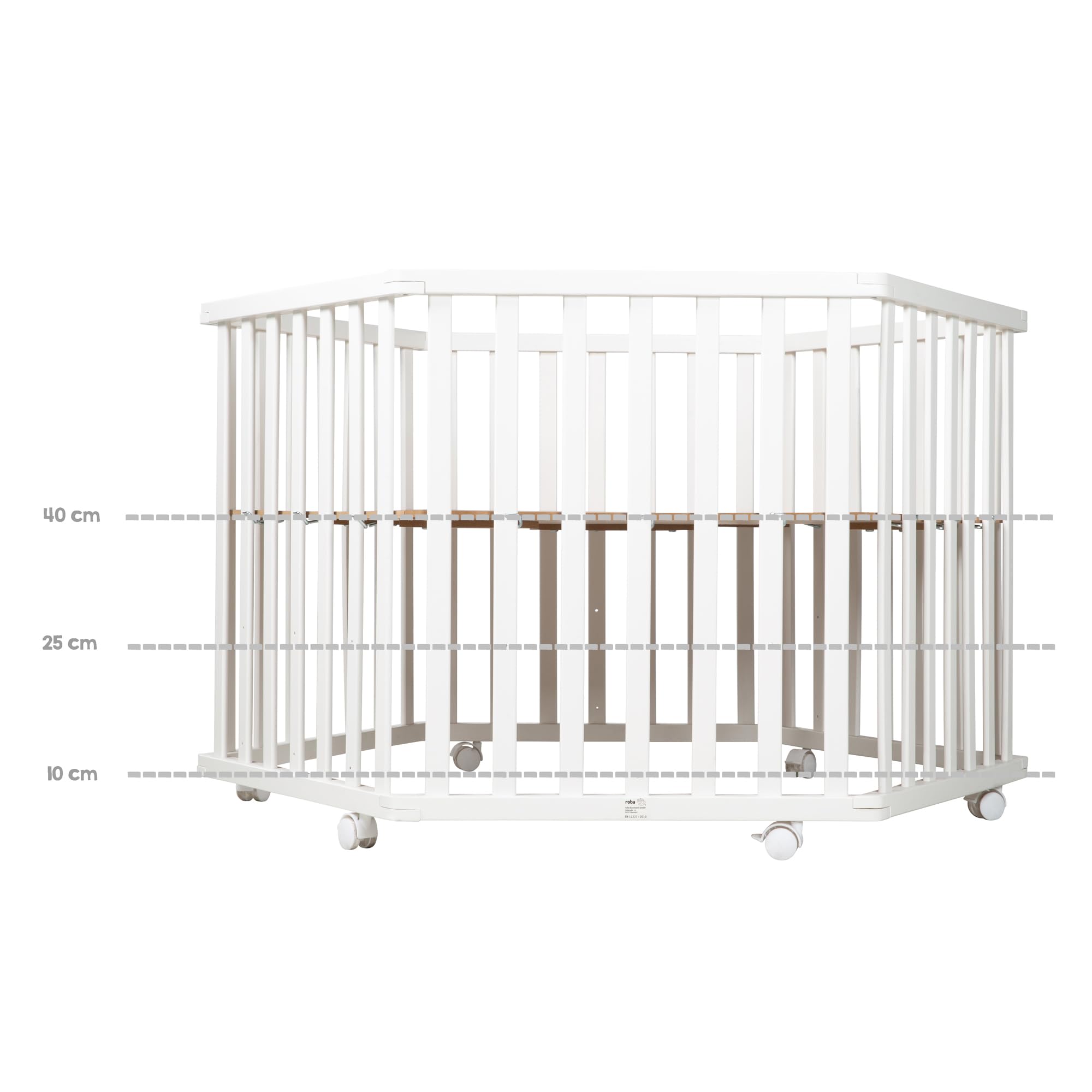 roba Box per Bambini roba Style - Esagonale - Cuscinetti di Protezione - Inserto - Regolabile in 3 Altezze - 6 Ruote con Freni - Legno Laccato - Bianco e Antracite