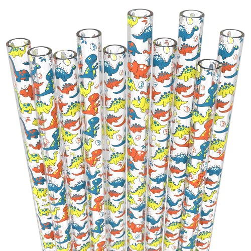 kids plastic drinking mason jars - Fiesta First 10 Long Reusable Transparent Hard Plastic Drinking Straws, Dinosaurs Print Design + Sturdy Cleaning Brush - For Kids, Tumblers and Mason Jars - BPA PFOA Free