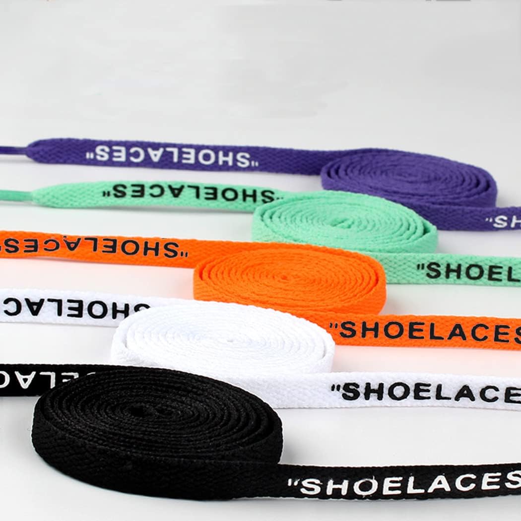 4 Pairs Shoelaces Text Printed Flat Shoelaces Athletic Shoe Laces Replacement Wide Thick Solid Color Strings for Sneakers Sports Shoe Boots Skate Laces Swap 1.2M - Black White Purple Blue