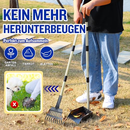 Snagle Paw Hundekotsammler, Abnehmbares 2 Stück Hundekotschaufel Für Garten, Gras, Pooper und Harke Metall Rechen Kehrschaufel für Große Mittlere Hunde mit Lange Verstellbare Griff Rake Waste Removal