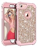 Hekodonk for iPhone 8/7 Case,3 Layer Luxury Bling Sparkle Shiny Heavy Duty Shockproof Fullbody Protective Impact Hybrid Cover for Apple iPhone 8/ iPhone 7 Bling Rose Gold