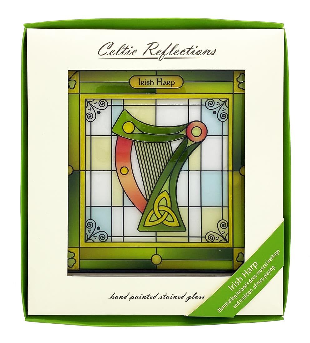 Royal Tara Harp Stained Glass Window Hang Suncatcher Handcrafted Piece Square Decor Housewarming Gift 6.3" - Image 2