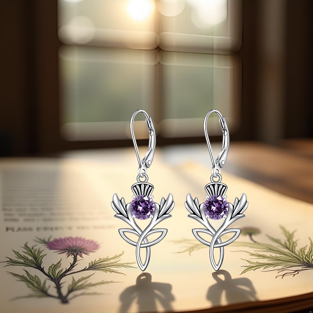 Scottish Thistle Gifts Scottish Thistle Earrings for Women Sterling Silver Leverback Earrings Dangle Jewelry - Image 4
