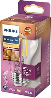 Philips Ampoule LED Classic E27 WarmGlow, 60 W, &agrave; intensit&eacute; variable, claire, blanc chaud